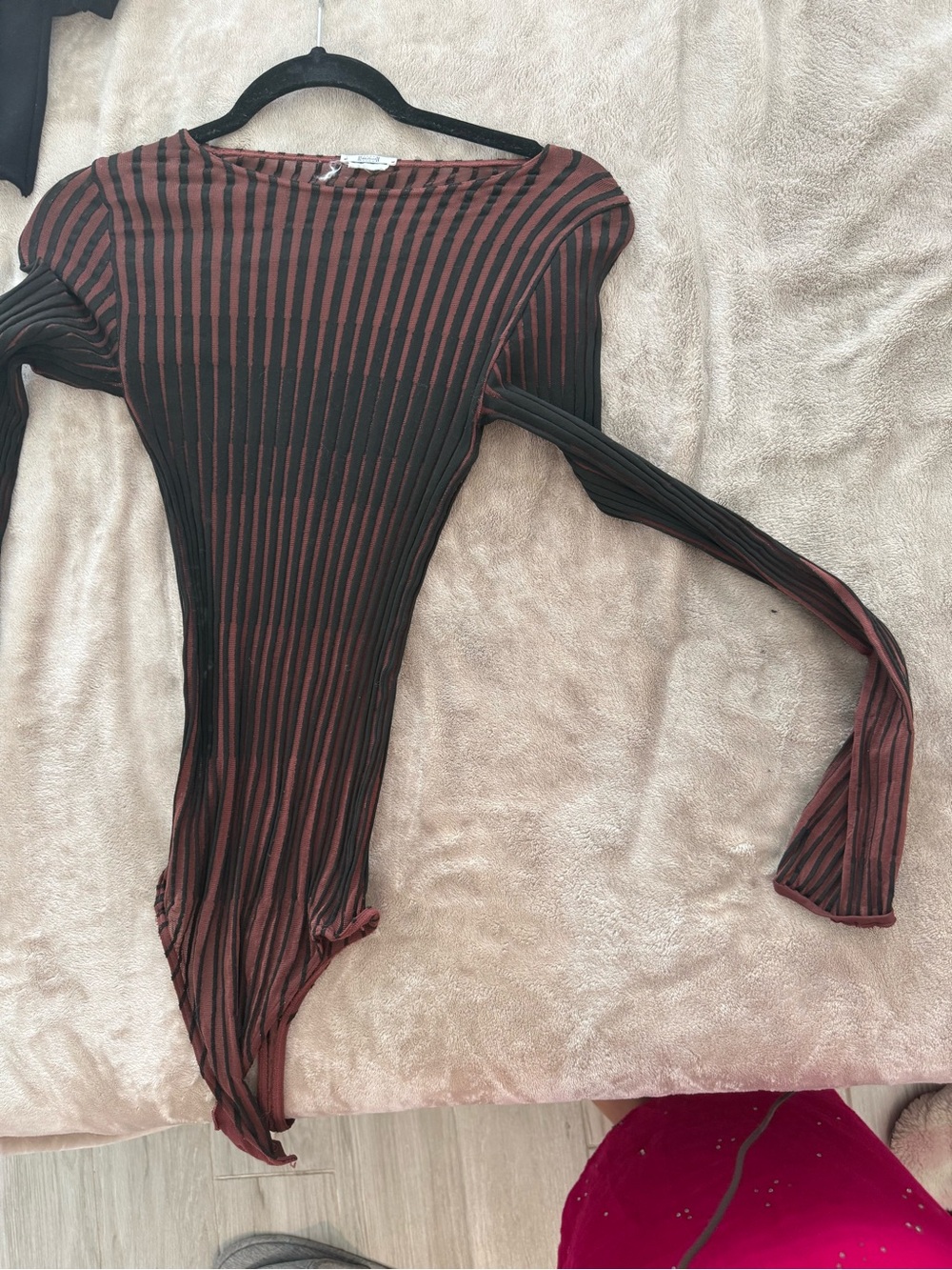 Wolford Black & Brown Striped Ribbed Long-Sleeve Bodysuit